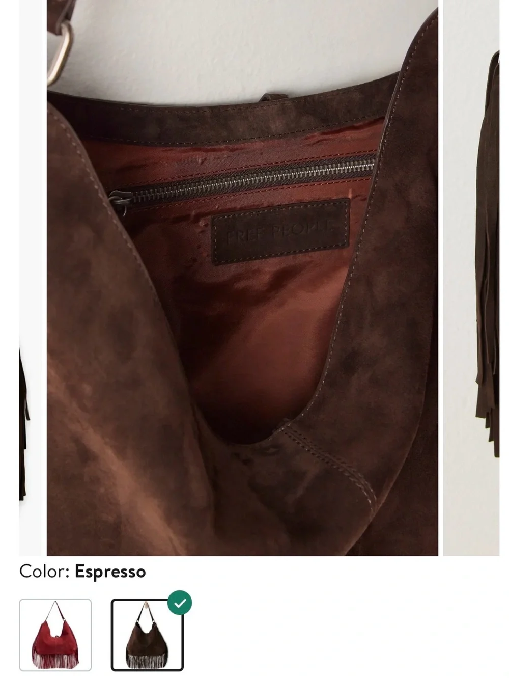 BNWT Free People Espresso Suede Fringe Shoulder Bag